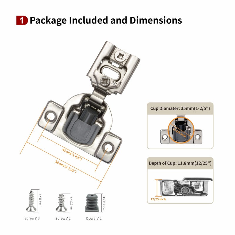 STIANC 50 Pack 3/4" Overlay 2D Soft Close Hinges for Face Frame Kitchen Cabinet, 3 Way Adjustability, Quiet Self-Shut Door,105 Degree - Image 2